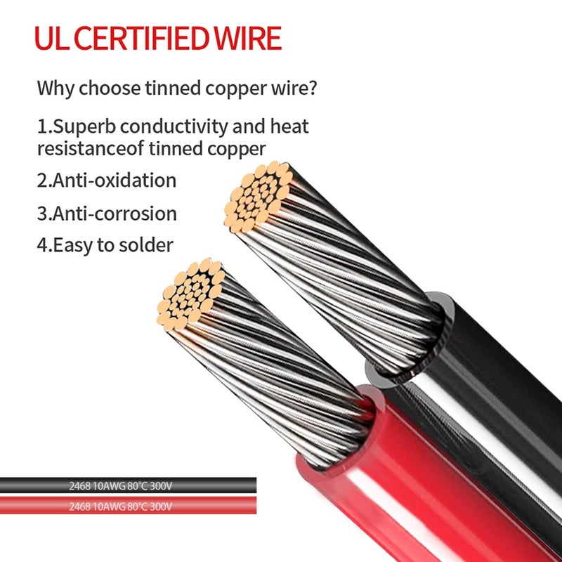 ELFCULB 10AWG 20FT SAE Connectors, Battery Alligator Crocodile to SAE, SAE Quick Release Adapter to Alligator Clips Quick Disconnect Cable,with 5 Fuse,for Solar Panel Cars Motorcycles Battery Charger - Image 4